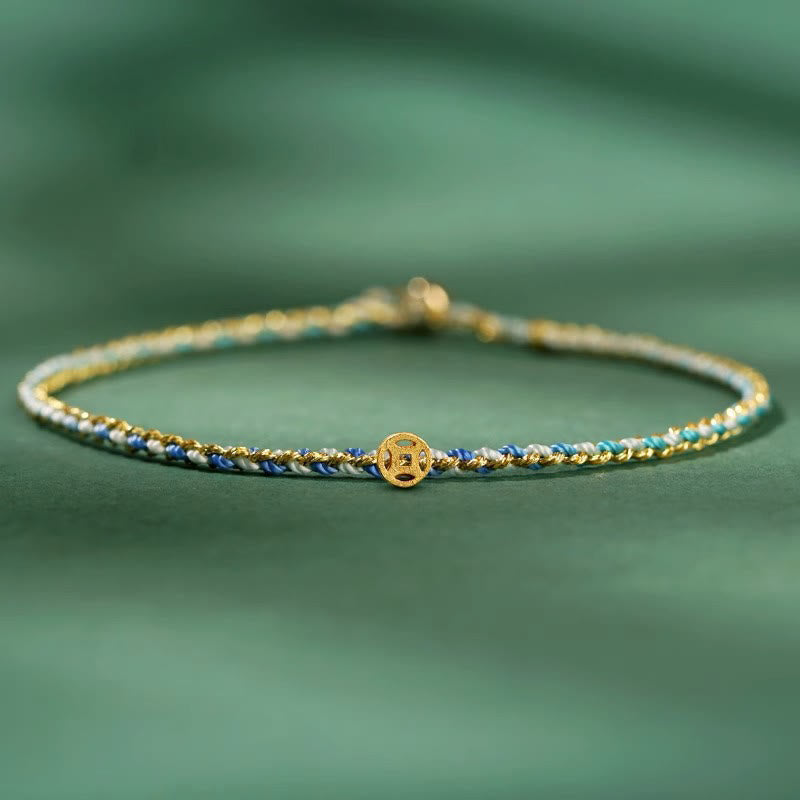 Buddha Stones Kolorowa Lina Szczęścia Moneta Koralik Obfitość Bardzo Cienka Bransoletka Pleciona - Niebieski - Lina z miedzianą monetą - 20 cm - image 15