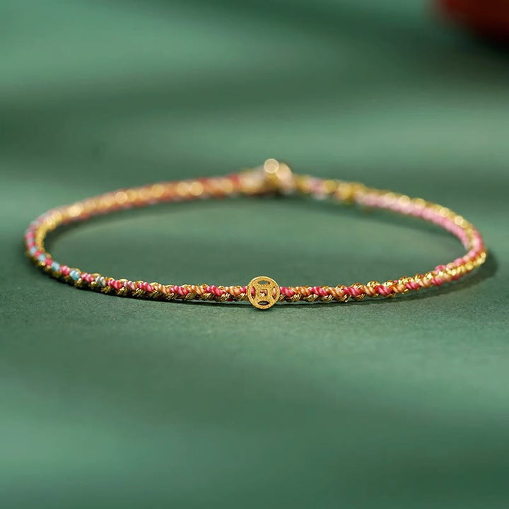 Buddha Stones Kolorowa Lina Szczęścia Moneta Koralik Obfitość Bardzo Cienka Bransoletka Pleciona