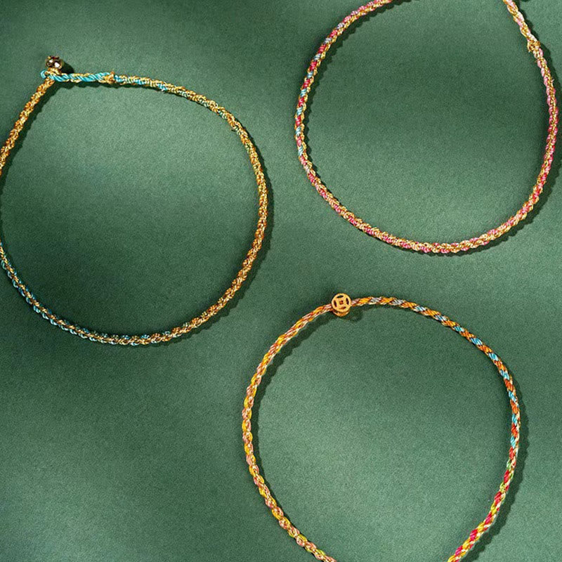 Buddha Stones Kolorowa Lina Szczęścia Moneta Koralik Obfitość Bardzo Cienka Bransoletka Pleciona - image 23