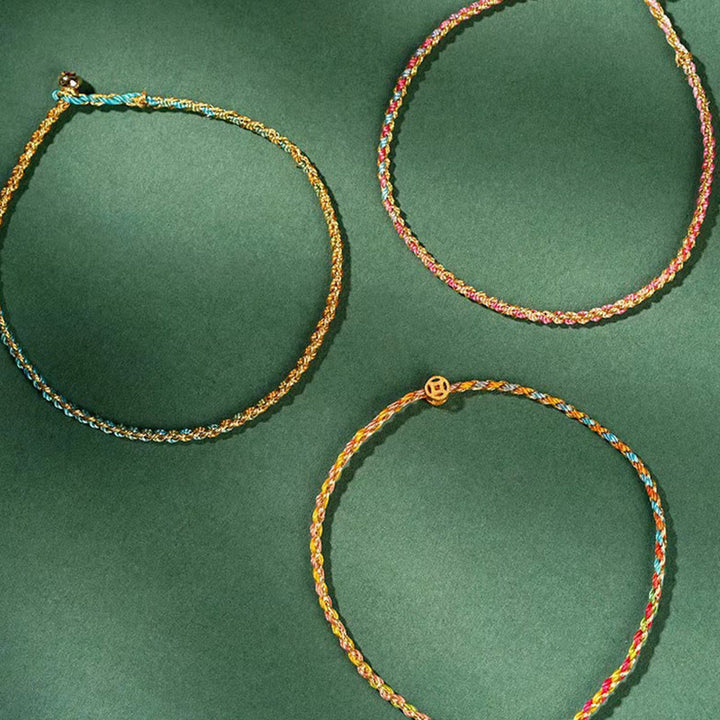 Buddha Stones Kolorowa Lina Szczęścia Moneta Koralik Obfitość Bardzo Cienka Bransoletka Pleciona - image 23