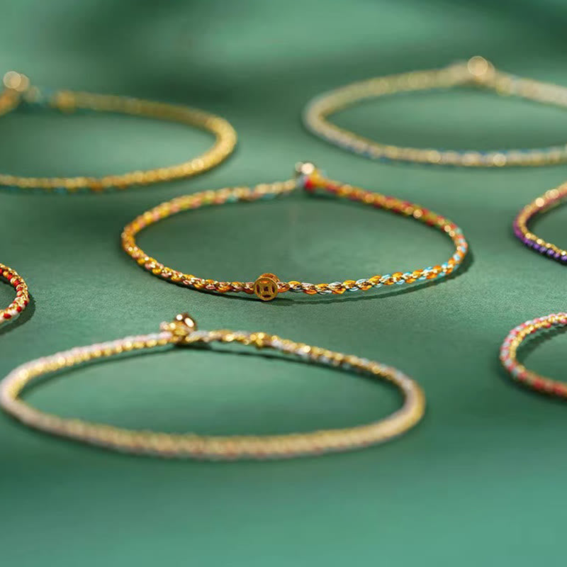Buddha Stones Kolorowa Lina Szczęścia Moneta Koralik Obfitość Bardzo Cienka Bransoletka Pleciona - image 23