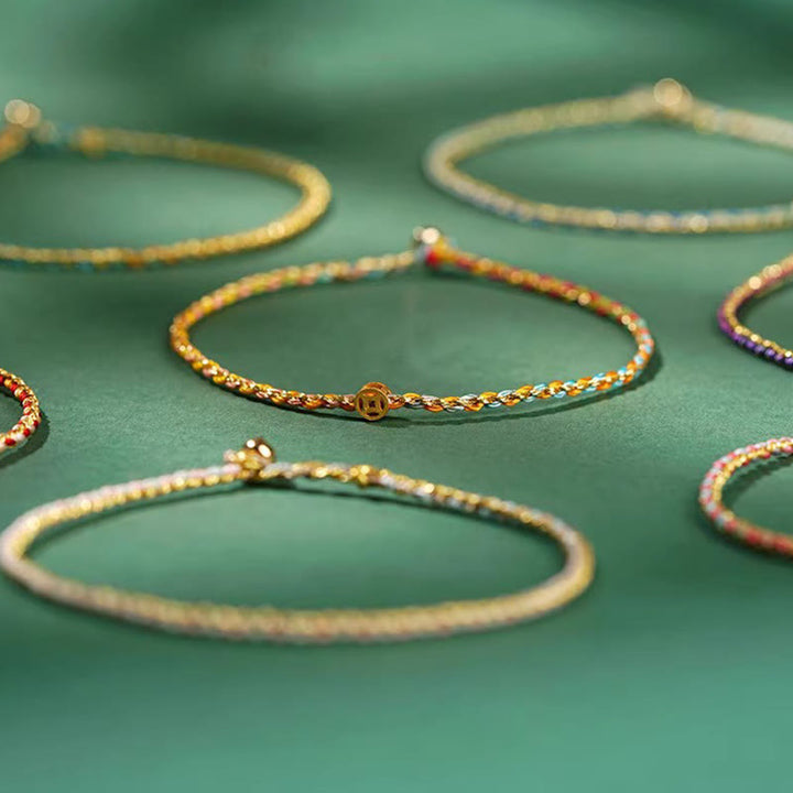 Buddha Stones Kolorowa Lina Szczęścia Moneta Koralik Obfitość Bardzo Cienka Bransoletka Pleciona - image 23