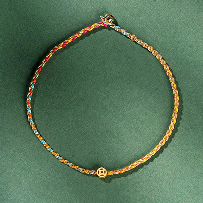 Buddha Stones Kolorowa Lina Szczęścia Moneta Koralik Obfitość Bardzo Cienka Bransoletka Pleciona