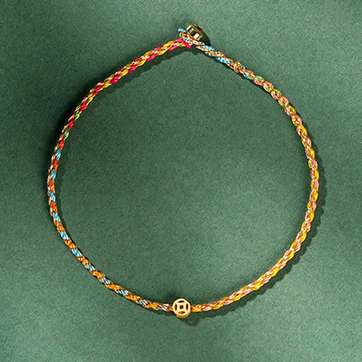 Buddha Stones Kolorowa Lina Szczęścia Moneta Koralik Obfitość Bardzo Cienka Bransoletka Pleciona