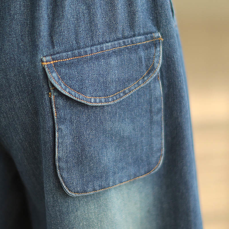 Spodnie haremowe damskie Buddha Stones Casual DarkSlateBlue Plain Drawstring Cotton z kieszeniami - image 8