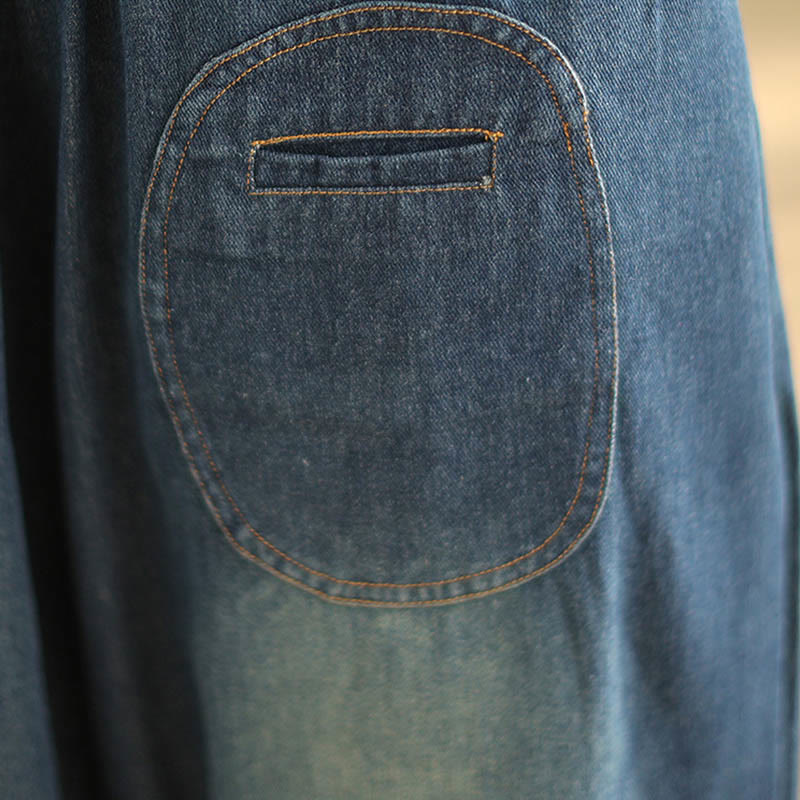 Spodnie haremowe damskie Buddha Stones Casual DarkSlateBlue Plain Drawstring Cotton z kieszeniami - image 7