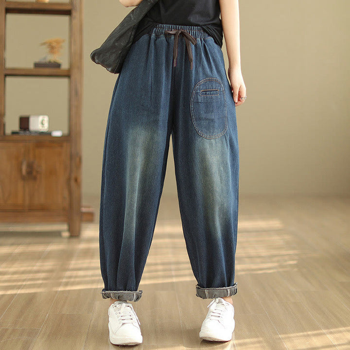 Spodnie haremowe damskie Buddha Stones Casual DarkSlateBlue Plain Drawstring Cotton z kieszeniami - DarkSlateBlue - US12, UK/AU16, EU44 (2XL) - image 0