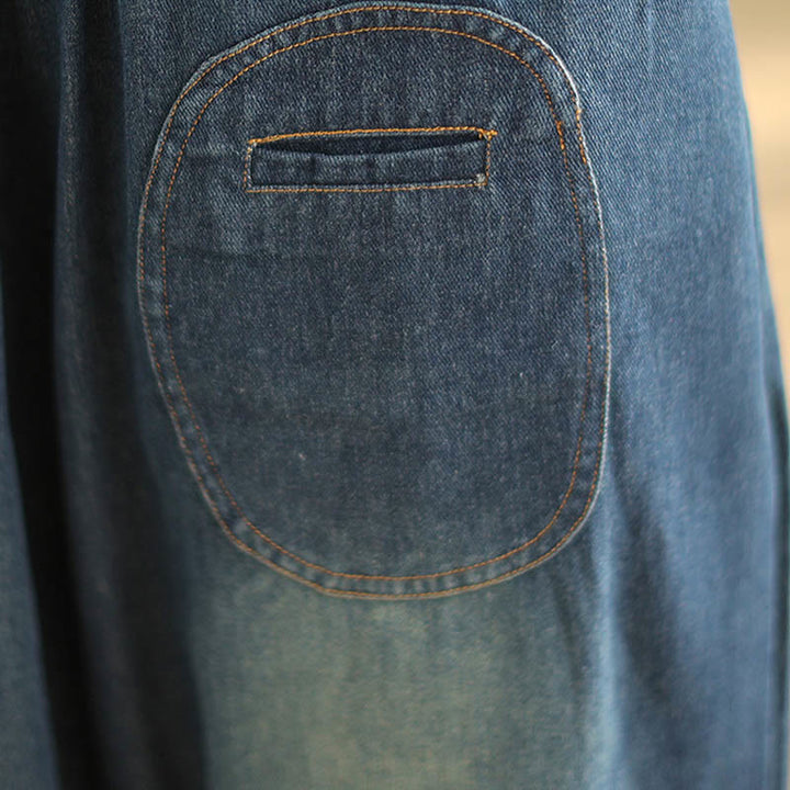 Spodnie haremowe damskie Buddha Stones Casual DarkSlateBlue Plain Drawstring Cotton z kieszeniami - image 7