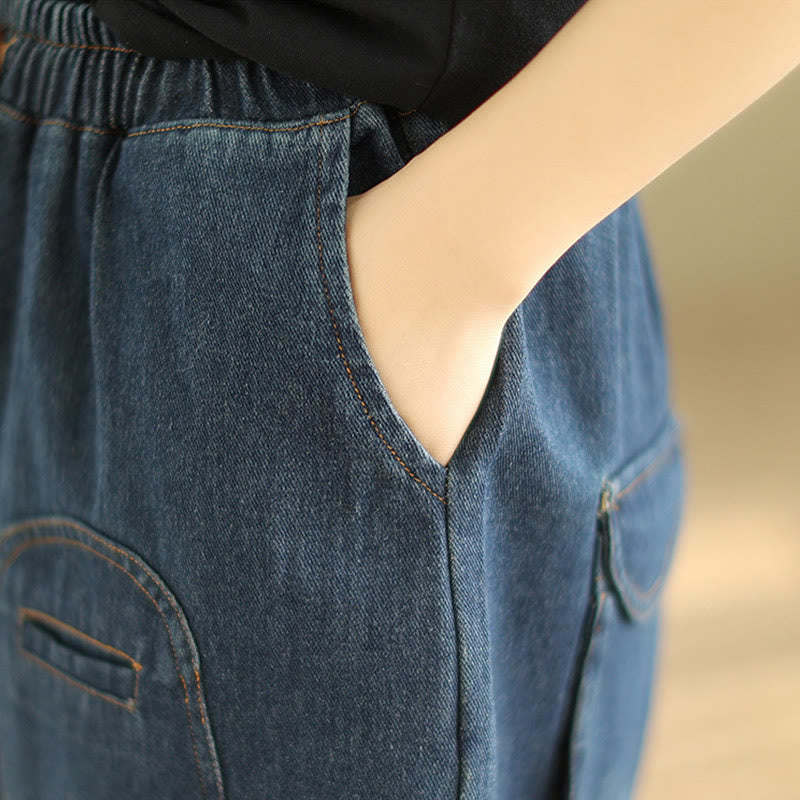 Spodnie haremowe damskie Buddha Stones Casual DarkSlateBlue Plain Drawstring Cotton z kieszeniami - image 6