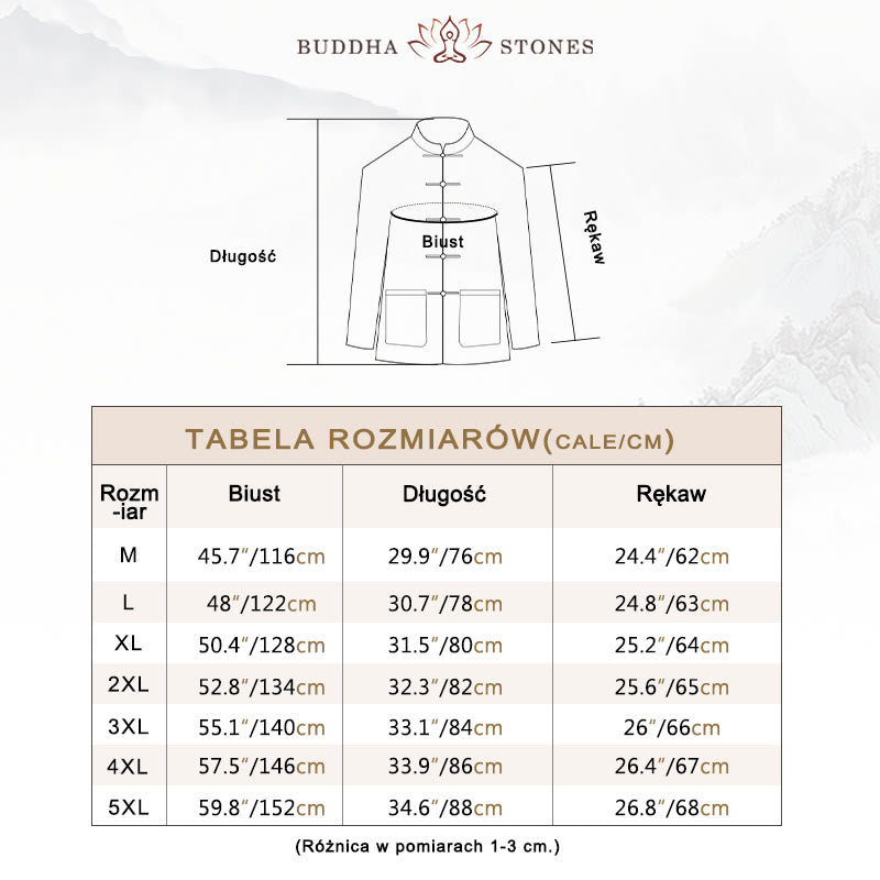 Kamienie Buddha Stones -Guzik Chiński Tang Garnitur Bawełna Lniana Męska Kurtka Koszula Z Kieszeniami - image 2