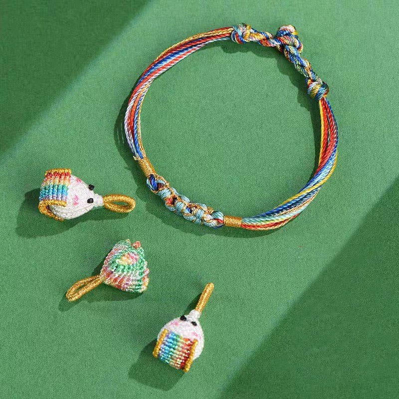 Buddha Stones Kolorowa Lina Brzoskwiniowy Knot Zongzi Bransoletka Pleciona