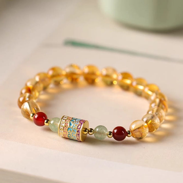 Bransoletka kreatywna z Buddha Stones Naturalny Cytryn Kolorowy Koło Modlitewne