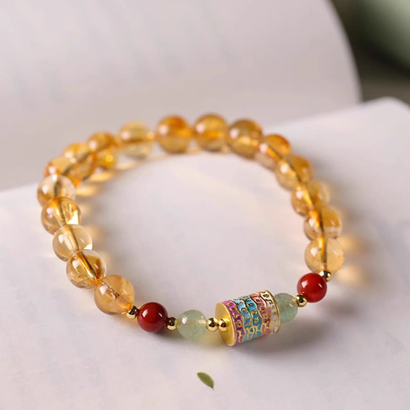 Bransoletka kreatywna z Buddha Stones Naturalny Cytryn Kolorowy Koło Modlitewne