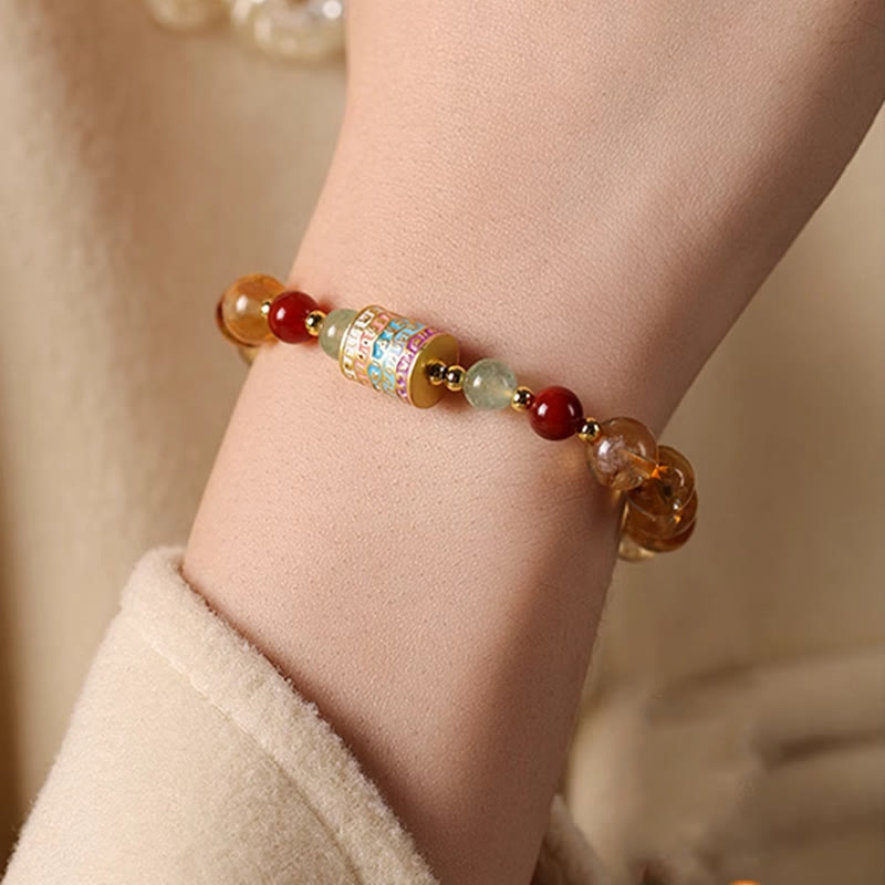 Bransoletka kreatywna z Buddha Stones Naturalny Cytryn Kolorowy Koło Modlitewne