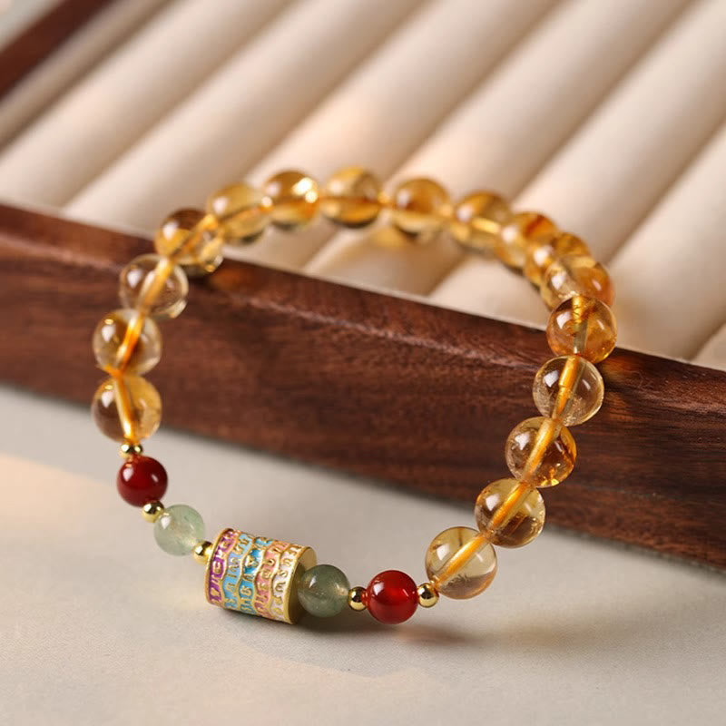 Bransoletka kreatywna z Buddha Stones Naturalny Cytryn Kolorowy Koło Modlitewne