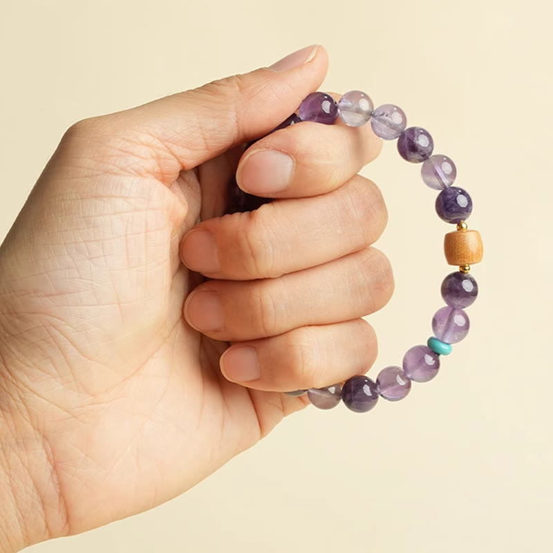 Buddha Stones Naturalny Ametyst Szczęśliwe Drewniane Koraliki Bransoletka Pokoju