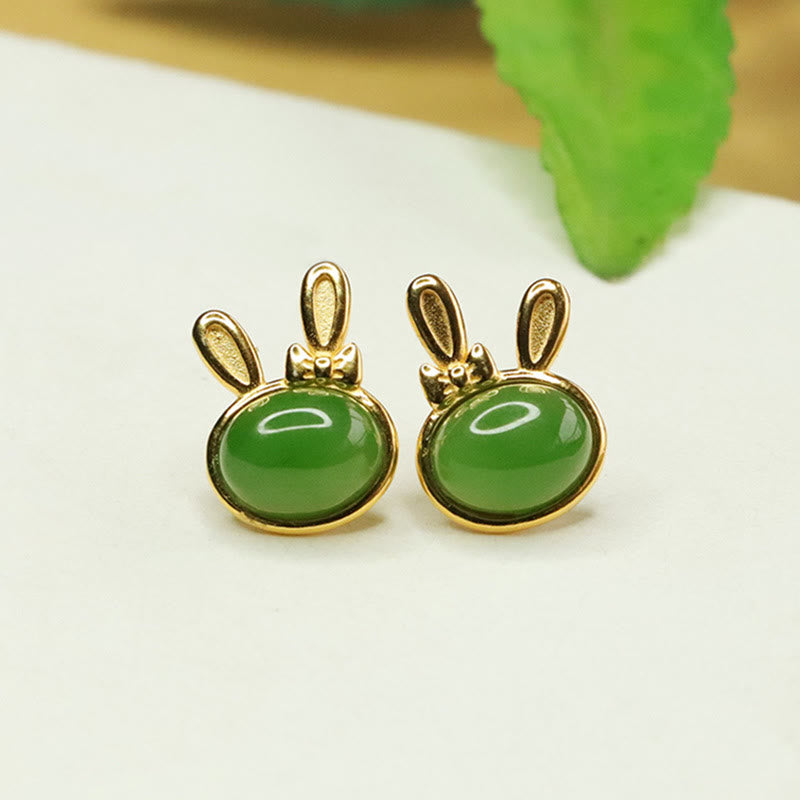 Buddha Stones 925 Srebro Sterling Hetian Cyan Jade Cute Rabbit Luck - Hetian Cyan Jade (Sukces♥Uzdrawianie) - image 0