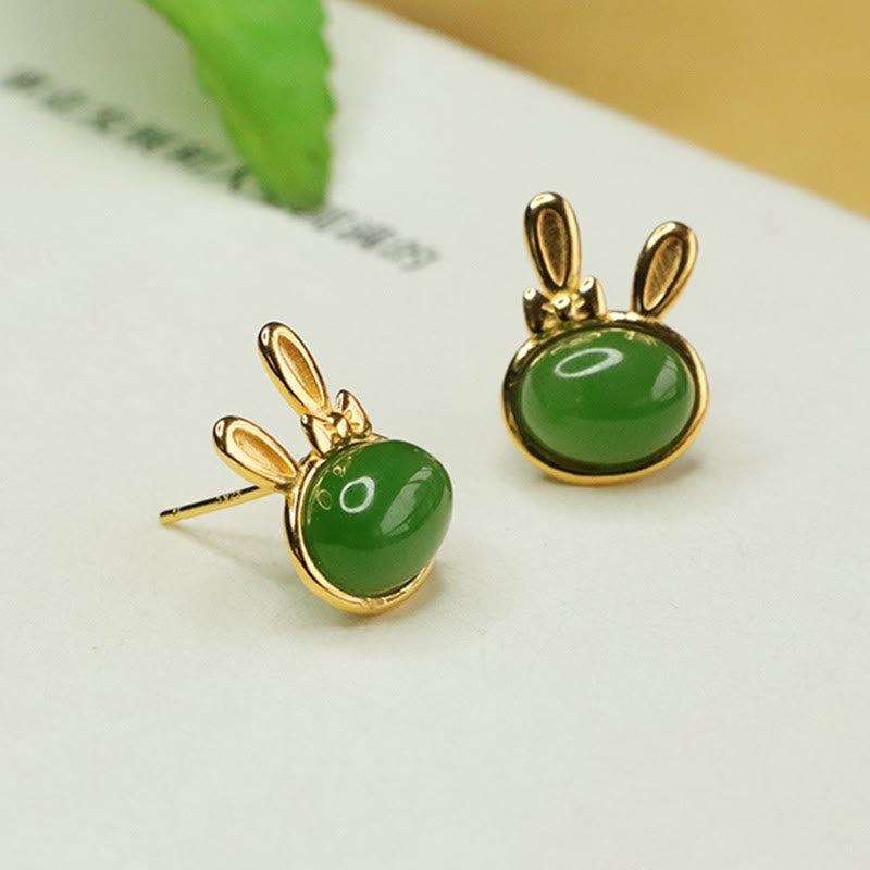 Buddha Stones 925 Srebro Sterling Hetian Cyan Jade Cute Rabbit Luck - image 1