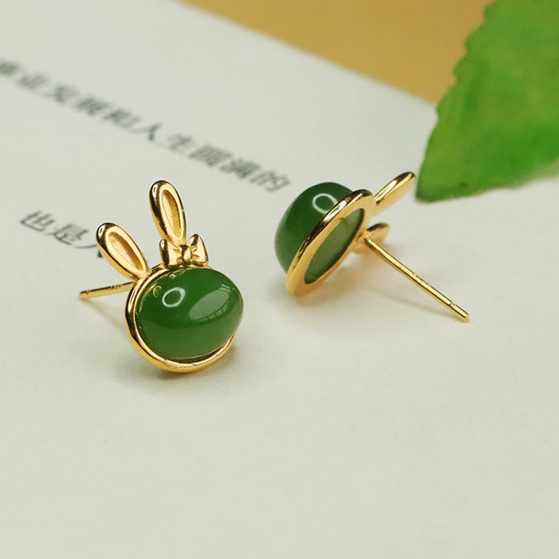 Buddha Stones 925 Srebro Sterling Hetian Cyan Jade Cute Rabbit Luck