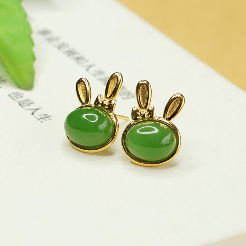 Buddha Stones 925 Srebro Sterling Hetian Cyan Jade Cute Rabbit Luck - image 3