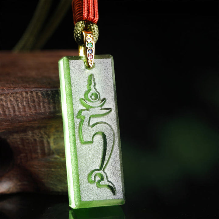 Buddha Stones Tybetański Zielony Tara Medycyna Budda Sanskrycki Wzór Liuli Kryształ Ochrona Naszyjnik Wisiorek - Zielona Tara - image 1