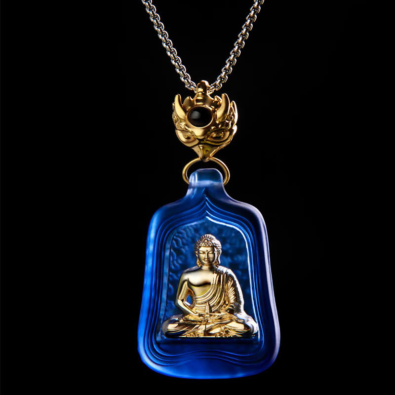 Buddha Stones Tybetański Budda Medycyny Liuli Kryształ Współczucie Spokój Naszyjnik Wisiorek - image 2