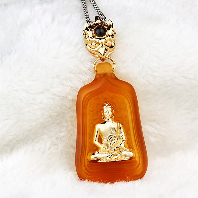 Buddha Stones Tybetański Budda Medycyny Liuli Kryształ Współczucie Spokój Naszyjnik Wisiorek - Żółty łańcuch Buddy Medycyny - image 13