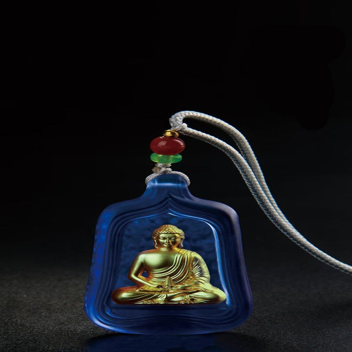 Buddha Stones Tybetański Budda Medycyny Liuli Kryształ Współczucie Spokój Naszyjnik Wisiorek - Niebieska lina Buddy Medycyny - image 3