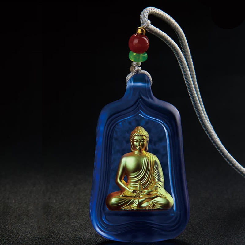 Buddha Stones Tybetański Budda Medycyny Liuli Kryształ Współczucie Spokój Naszyjnik Wisiorek - image 4