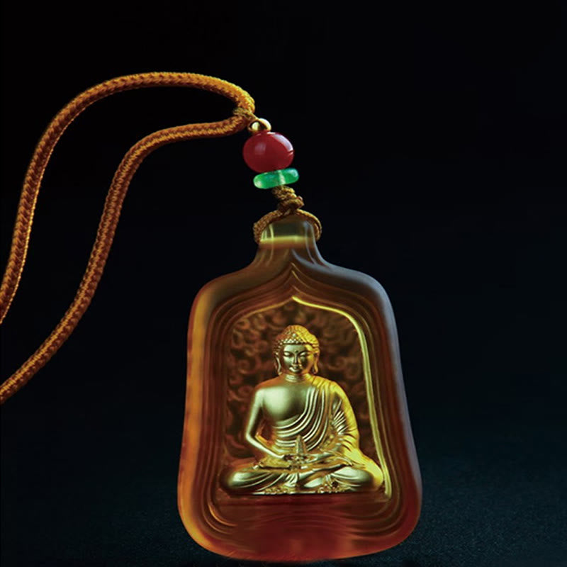 Buddha Stones Tybetański Budda Medycyny Liuli Kryształ Współczucie Spokój Naszyjnik Wisiorek - image 11