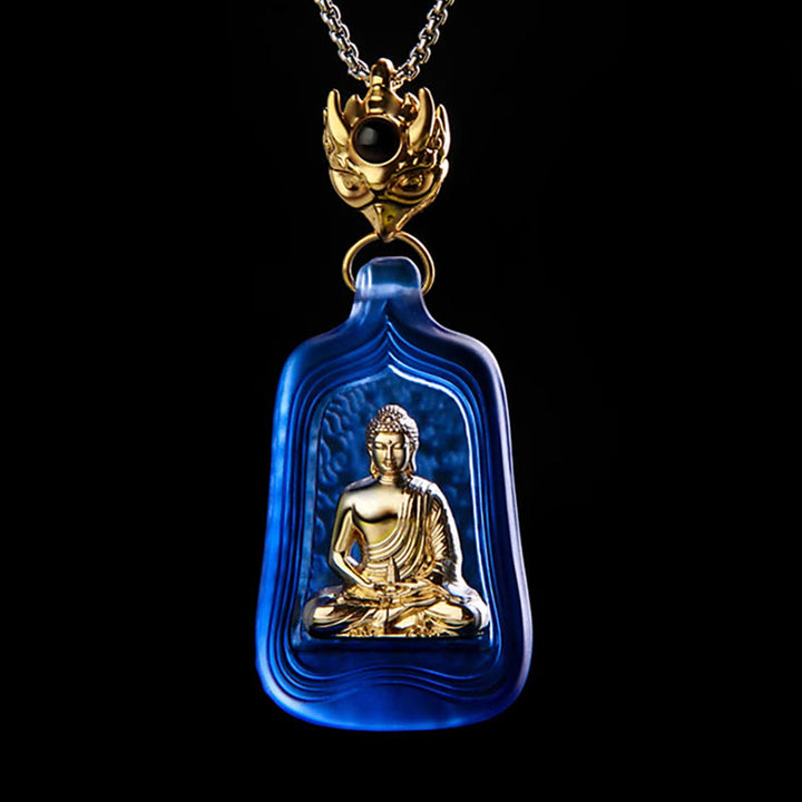 Buddha Stones Tybetański Budda Medycyny Liuli Kryształ Współczucie Spokój Naszyjnik Wisiorek - Niebieski łańcuszek Buddy Medycyny - image 1