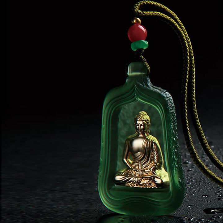Buddha Stones Tybetański Budda Medycyny Liuli Kryształ Współczucie Spokój Naszyjnik Wisiorek - image 9