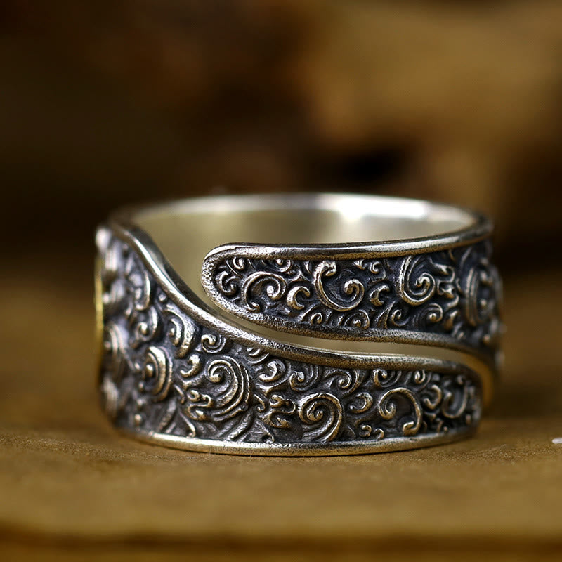 Buddha Stones 925 Srebro Sterlingowe PiXiu Miedziana Moneta Mosiądz Bogactwo Szczęście Regulowany Pierścień - image 3