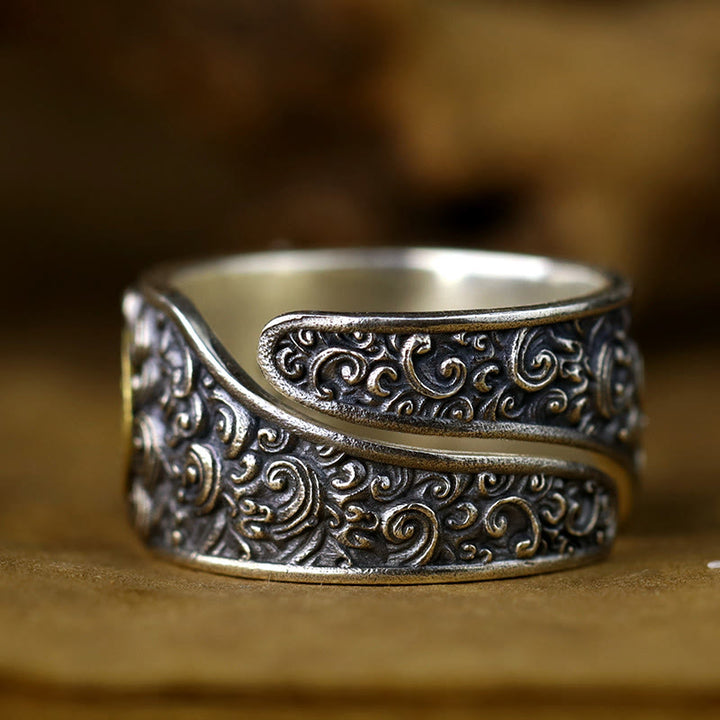 Buddha Stones 925 Srebro Sterlingowe PiXiu Miedziana Moneta Mosiądz Bogactwo Szczęście Regulowany Pierścień - image 3