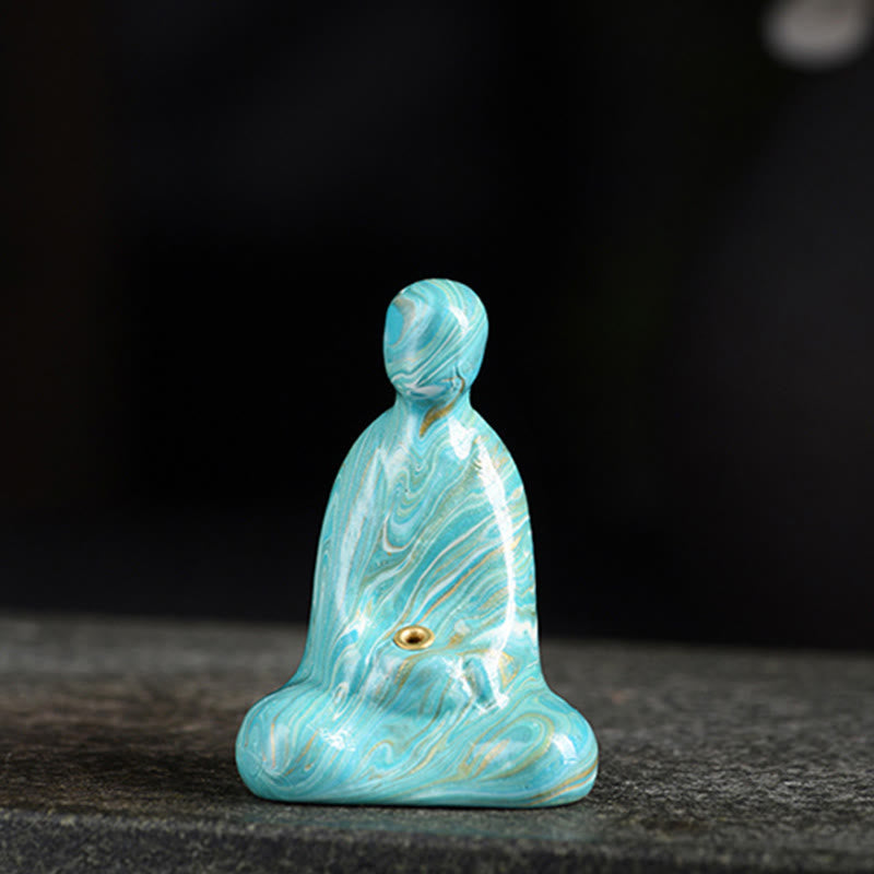 Buddha Stones Miniaturowy Bezpostaciowy Budda Drewno Hebanowe Lakier Rzemiosło Pokój Kadzidełko Dekoracja - Cyjan (losowy kolor cyjanowy) - image 14