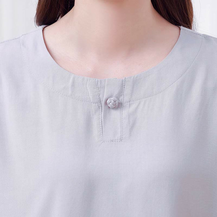 Buddha Stones 2 szt. Jednolity kolor Żaba-guzik Prosty design Okrągły dekolt Półrękaw Koszula Top Elastyczny pas Spodnie Medytacja Zen Tai Chi Bawełniana odzież damska Zestaw - Lawenda - US14, UK/AU18, EU46 (4XL) - image 15