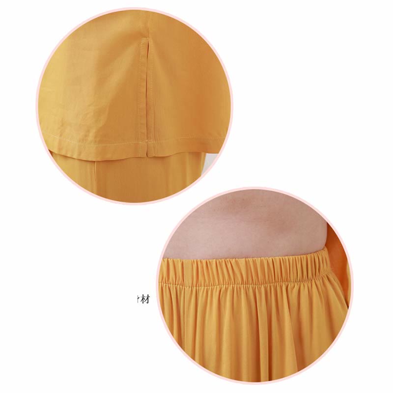 Buddha Stones 2 szt. Jednolity kolor Żaba-guzik Prosty design Okrągły dekolt Półrękaw Koszula Top Elastyczny pas Spodnie Medytacja Zen Tai Chi Bawełniana odzież damska Zestaw - image 12