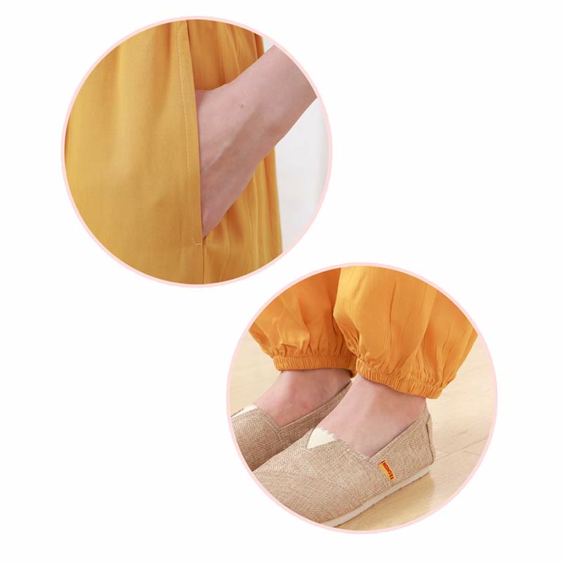 Buddha Stones 2 szt. Jednolity kolor Żaba-guzik Prosty design Okrągły dekolt Półrękaw Koszula Top Elastyczny pas Spodnie Medytacja Zen Tai Chi Bawełniana odzież damska Zestaw - image 13