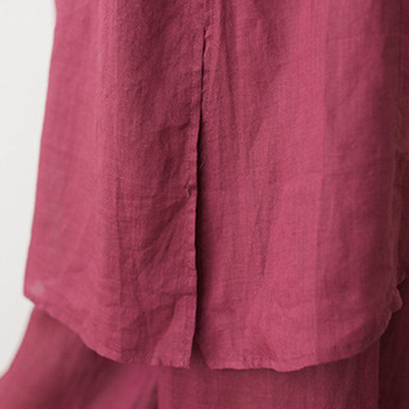 Buddha Stones, swobodny, 2 sztuki, prosta koszula z rękawem 3/4 i skośnym kołnierzykiem, szerokie nogawki, spodnie z kieszeniami, odzież do medytacji Zen Tai Chi, zestaw damski - image 11