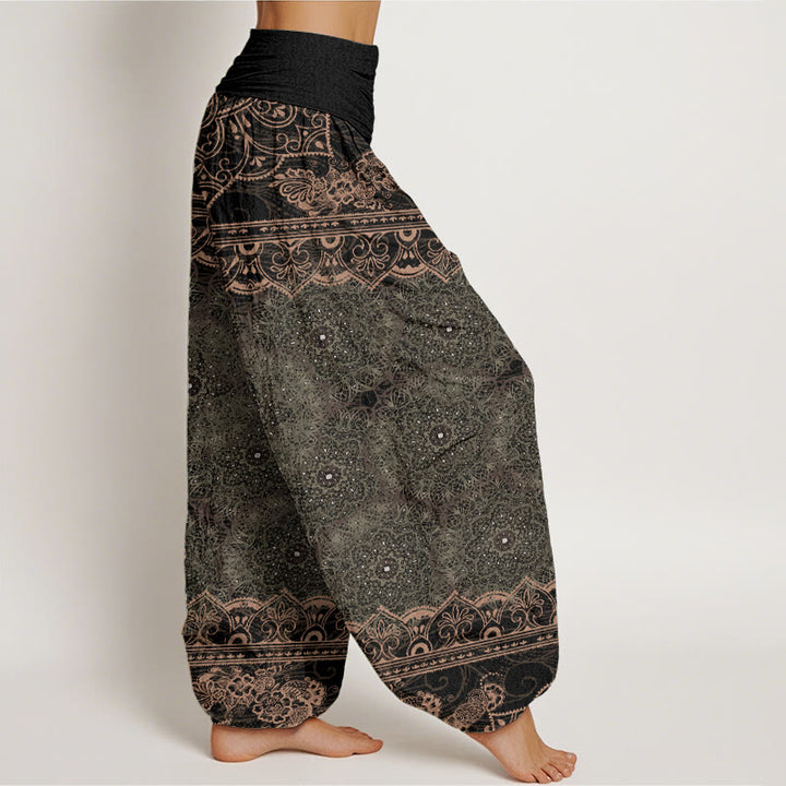 Buddha Stones Czysta bawełna Eleganckie kwiaty mandali Projekt Damskie spodnie haremowe z elastyczną talią