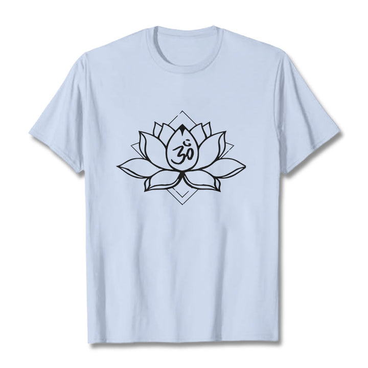 Koszulka z bawełny z motywem kwitnącego lotosu Om w sanskrycie z Buddha Stones - Jasnoniebieski - 2XL - image 18