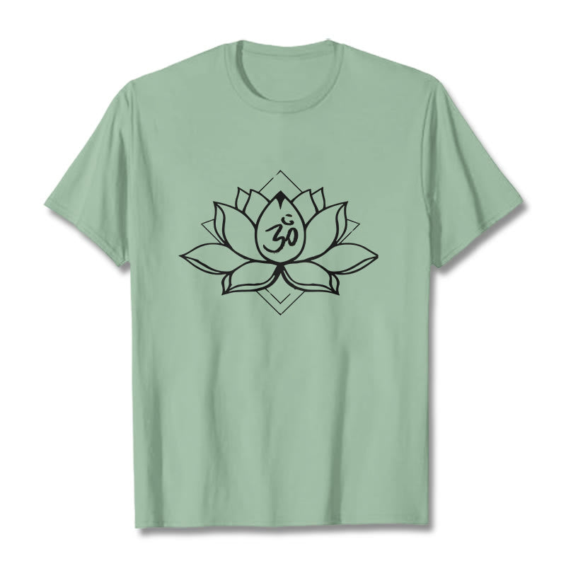 Koszulka z bawełny z motywem kwitnącego lotosu Om w sanskrycie z Buddha Stones - PaleGreen - 2XL - image 15