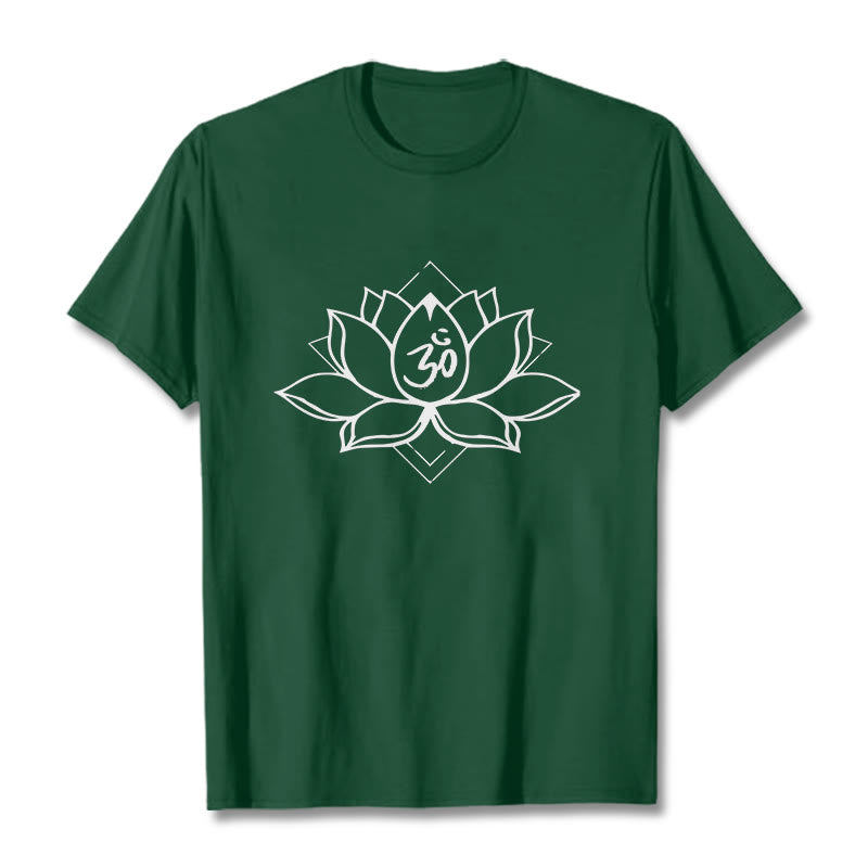 Koszulka z bawełny z motywem kwitnącego lotosu Om w sanskrycie z Buddha Stones - ForestGreen - 2XL - image 10