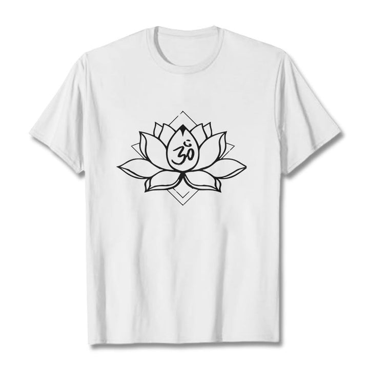 Koszulka z bawełny z motywem kwitnącego lotosu Om w sanskrycie z Buddha Stones - Biały - 2XL - image 5