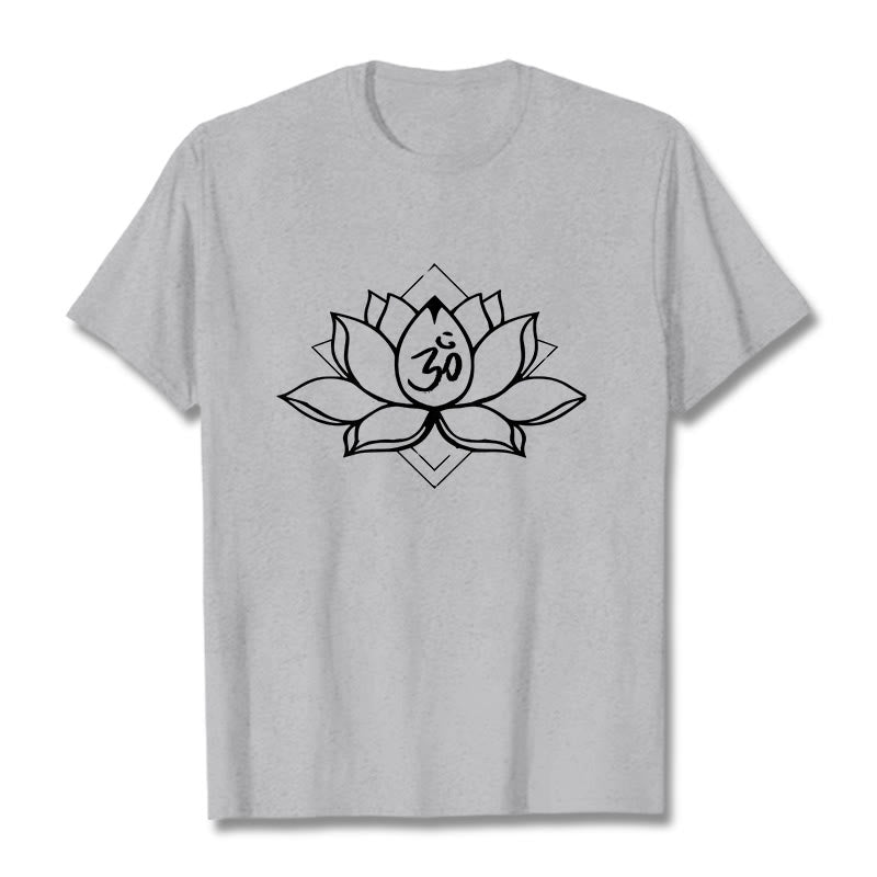 Koszulka z bawełny z motywem kwitnącego lotosu Om w sanskrycie z Buddha Stones - Jasnoszary - 2XL - image 19