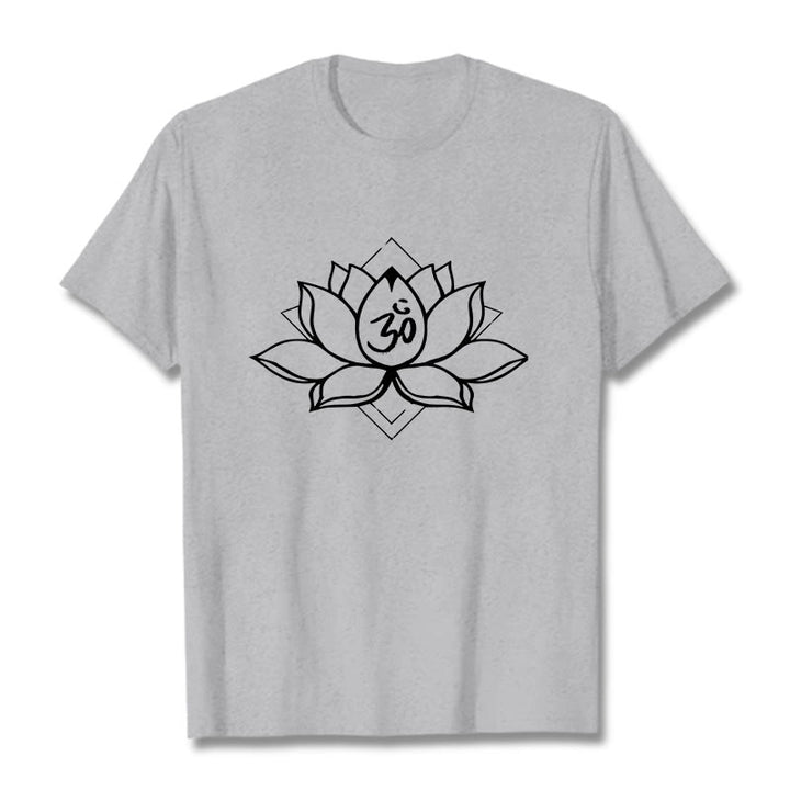 Koszulka z bawełny z motywem kwitnącego lotosu Om w sanskrycie z Buddha Stones - Jasnoszary - 2XL - image 19