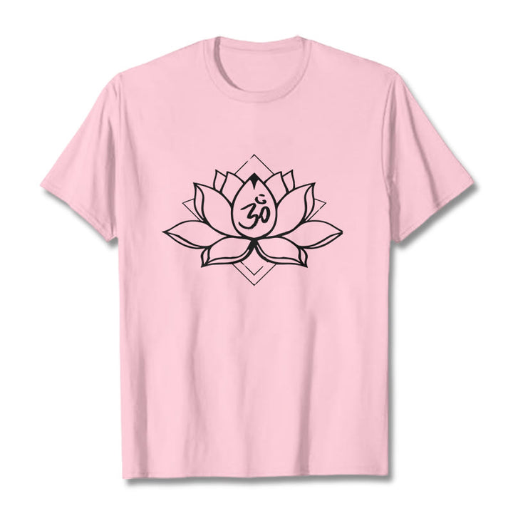 Koszulka z bawełny z motywem kwitnącego lotosu Om w sanskrycie z Buddha Stones - Jasnoróżowy - 2XL - image 12