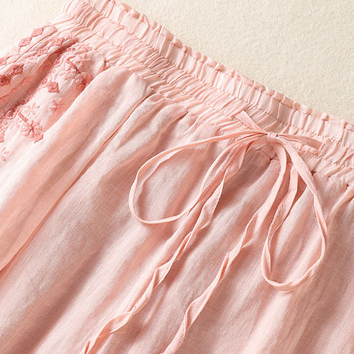 Buddha Stones Etniczne Haftowane Sznurek Bawełniany Len Damskie Spodnie Szerokie Nogawki Wysoki Stan Z Kieszeniami - image 8