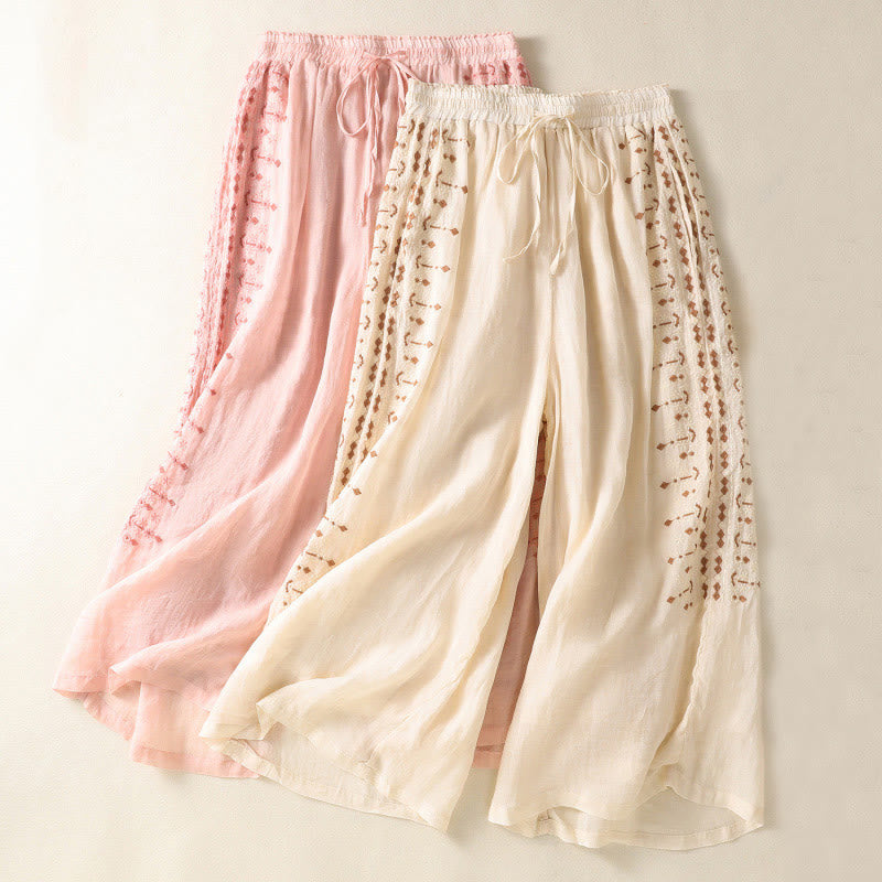 Buddha Stones Etniczne Haftowane Sznurek Bawełniany Len Damskie Spodnie Szerokie Nogawki Wysoki Stan Z Kieszeniami - image 14