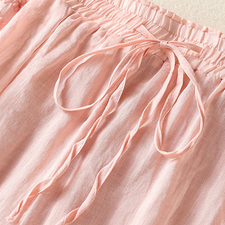 Buddha Stones Etniczne Haftowane Sznurek Bawełniany Len Damskie Spodnie Szerokie Nogawki Wysoki Stan Z Kieszeniami - image 10